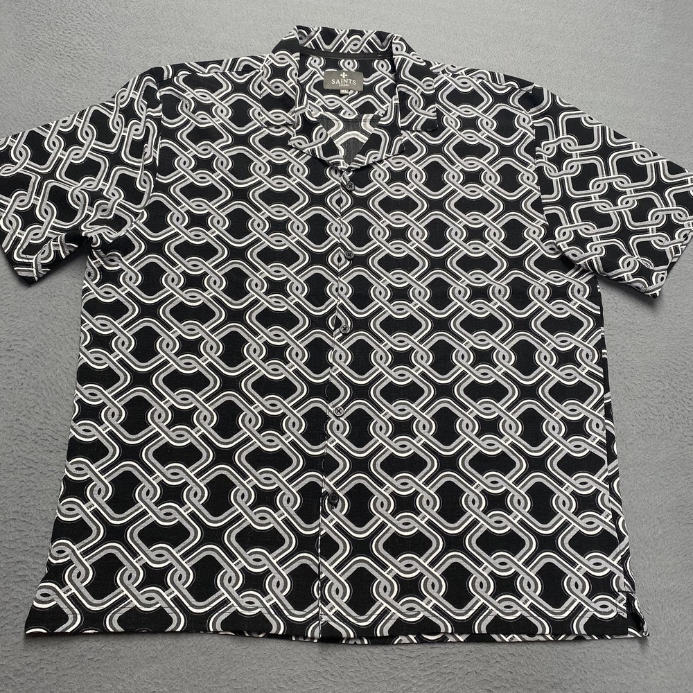 SAINTS STUDIO Shirt Mens XL‎ Black Geometric Short Sleeve Button Up Casual